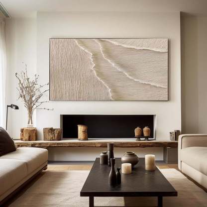 Whispering Sands Minimalist Oil Painting Flowing Wave Texture