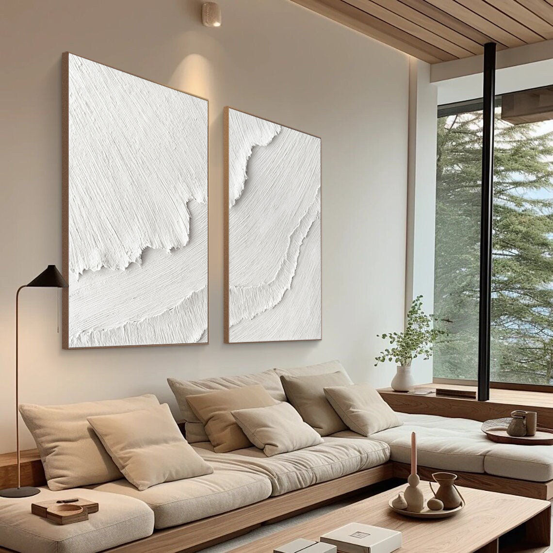 White Plaster 3D Textured Minimalist Abstract Canvas Set of 2