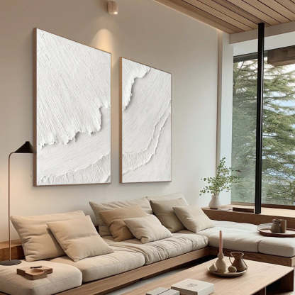 White Plaster 3D Textured Minimalist Abstract Canvas Set of 2