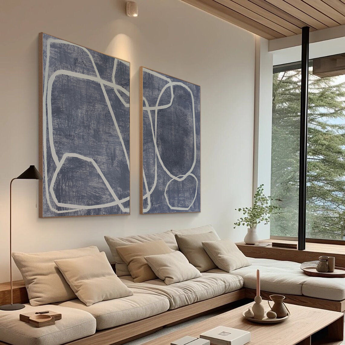 Abstract Dual Canvas Dynamic Geometric Linework Wall Art Set of 2