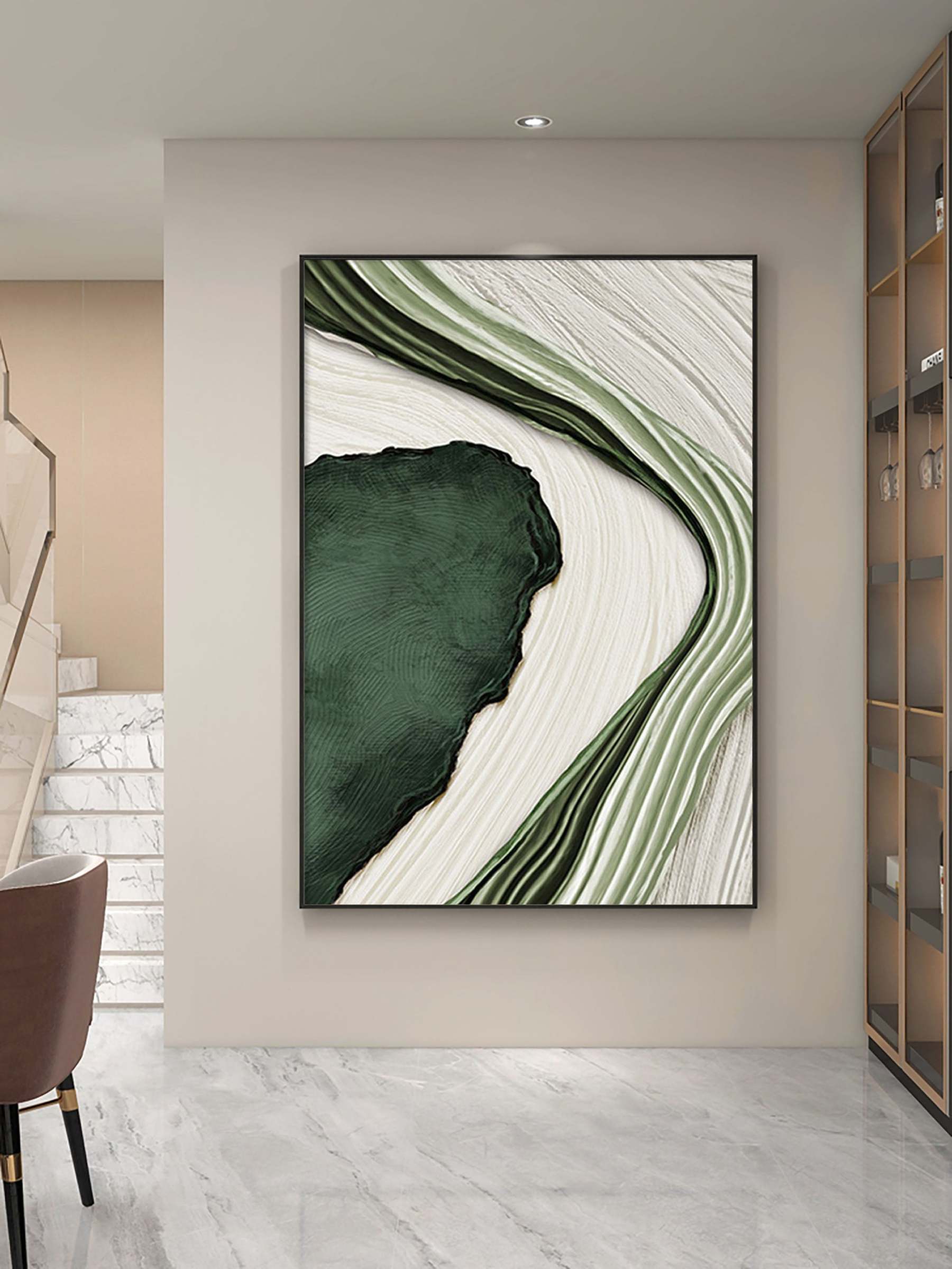 Verdant Decoration Green and White Texture Wall Art