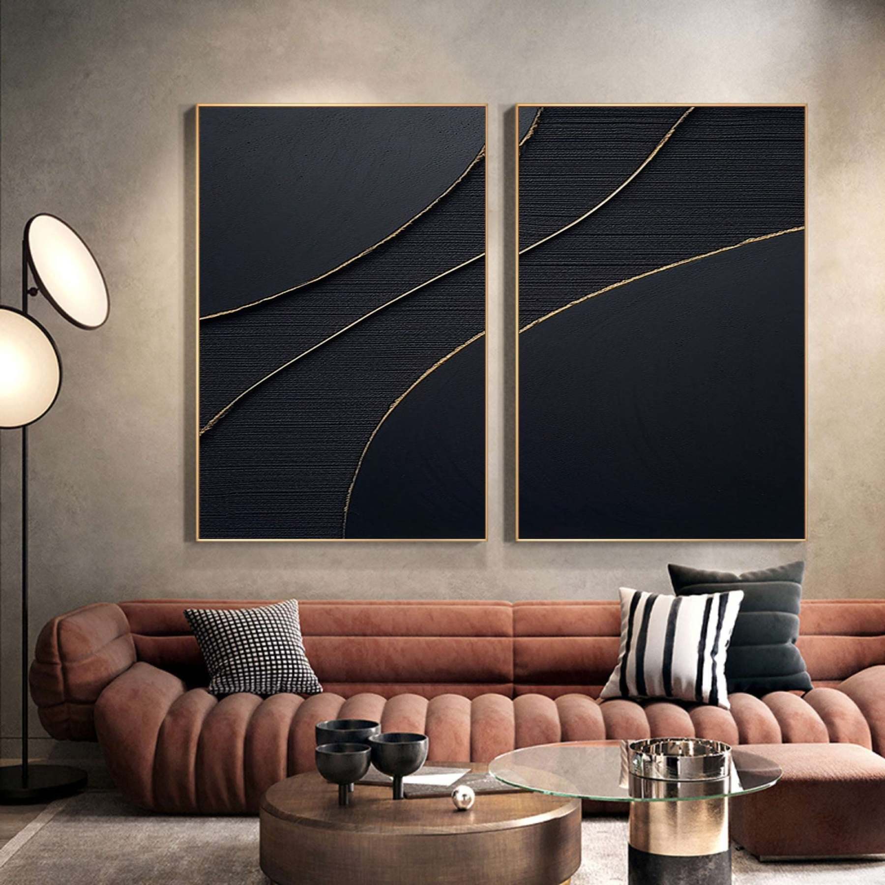 Midnight Elegance Abstract Painting Set of 2 Wall Art