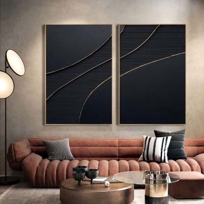 Midnight Elegance Abstract Painting Set of 2 Wall Art