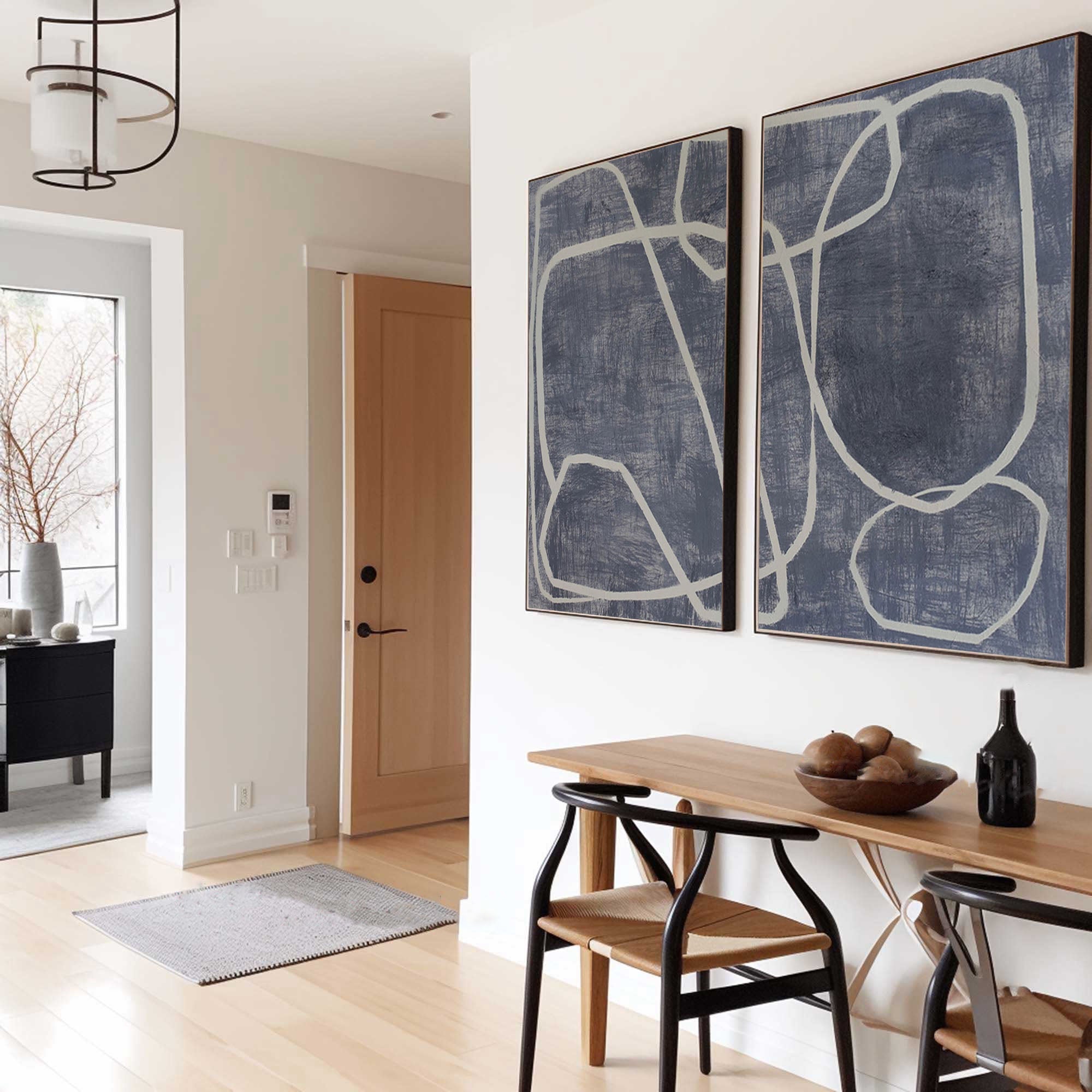 Abstract Dual Canvas Dynamic Geometric Linework Wall Art Set of 2