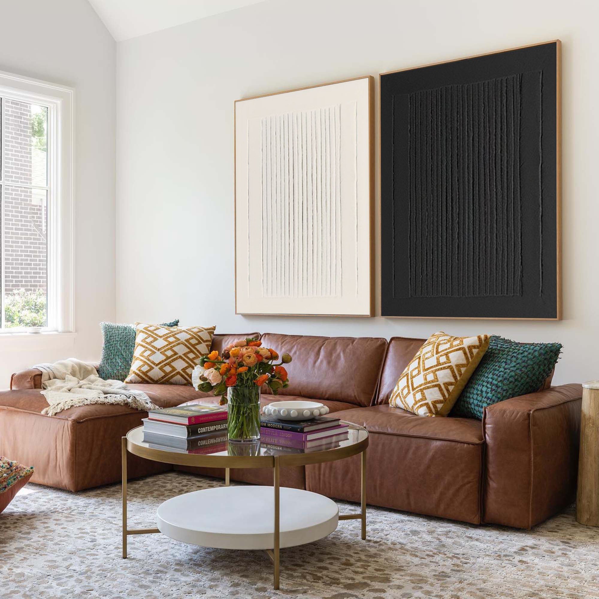 Dual Symmetry Set of 2 Minimalist Geometric Stripes Abstract Wall Art