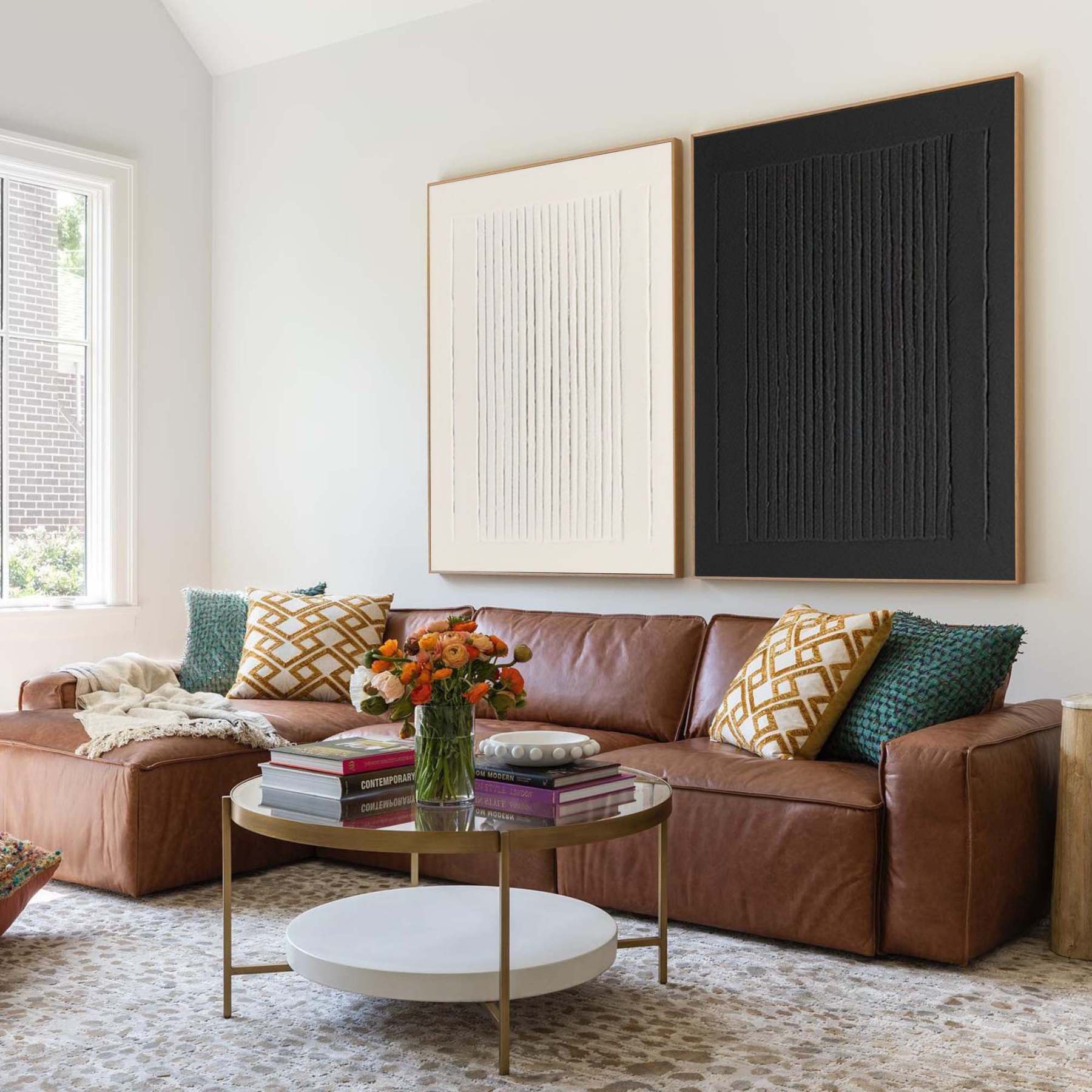 Dual Symmetry Set of 2 Minimalist Geometric Stripes Abstract Wall Art