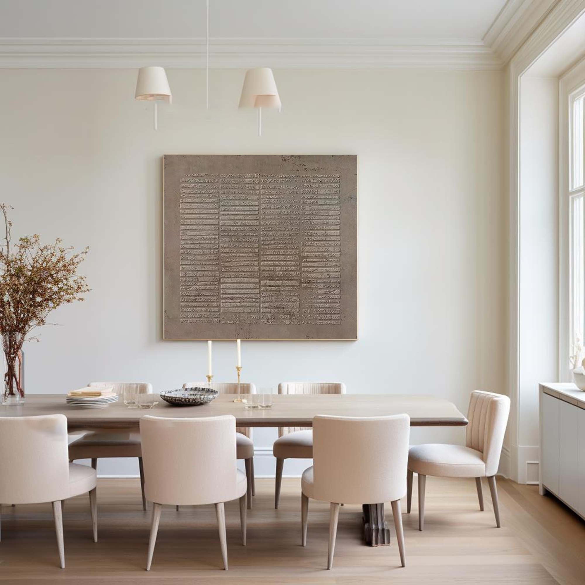 Light Brown Geometric Vertical Stripe Abstract Wall Art