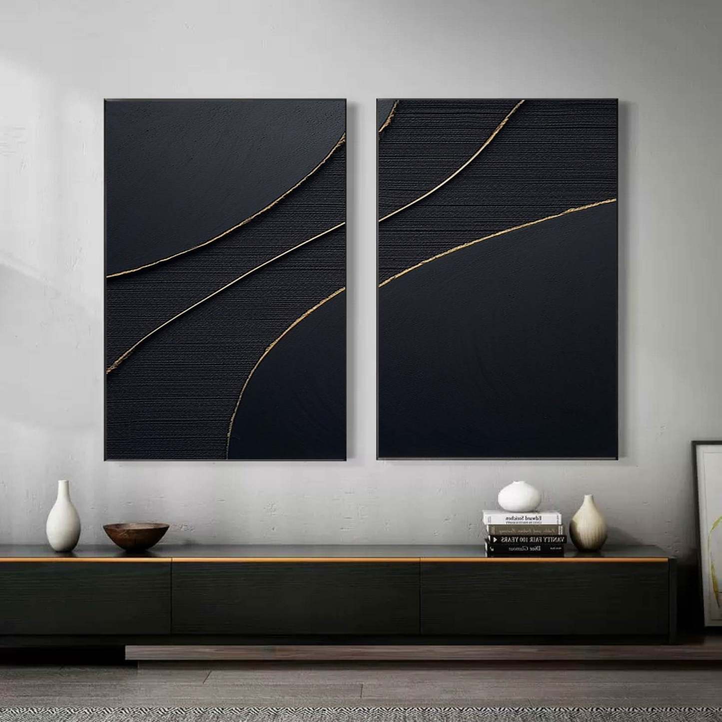 Midnight Elegance Abstract Painting Set of 2 Wall Art