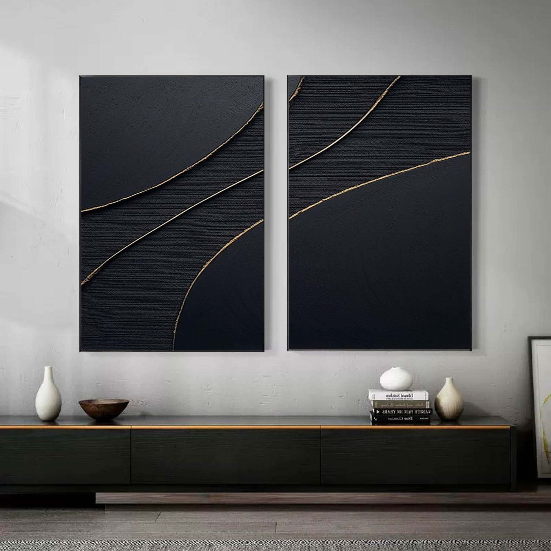 Midnight Elegance Abstract Painting Set of 2 Wall Art