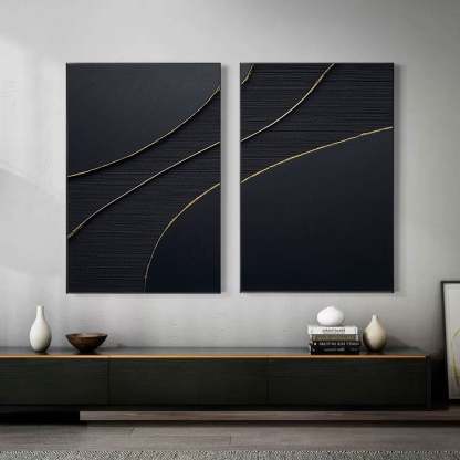 Midnight Elegance Abstract Painting Set of 2 Wall Art