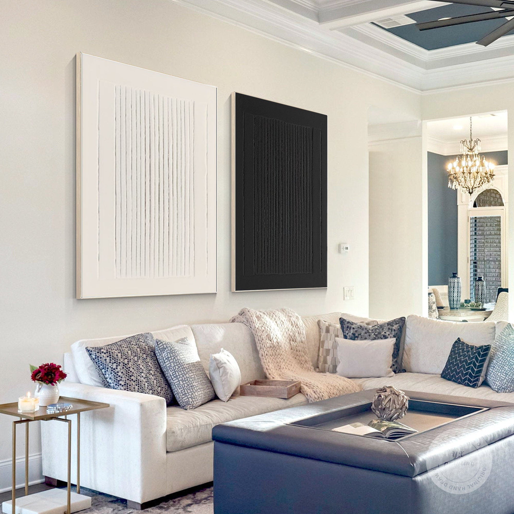 Dual Symmetry Set of 2 Minimalist Geometric Stripes Abstract Wall Art