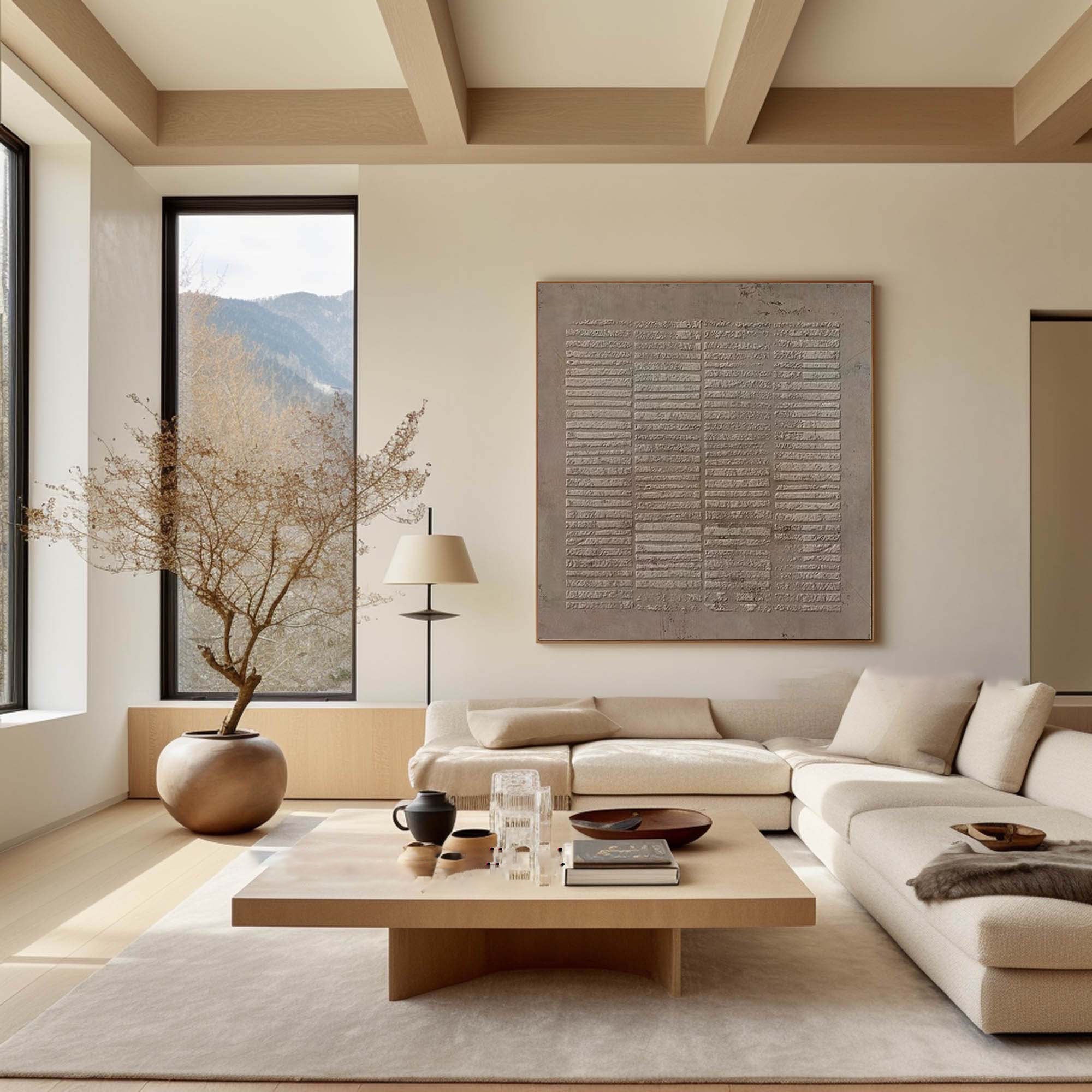 Light Brown Geometric Vertical Stripe Abstract Wall Art