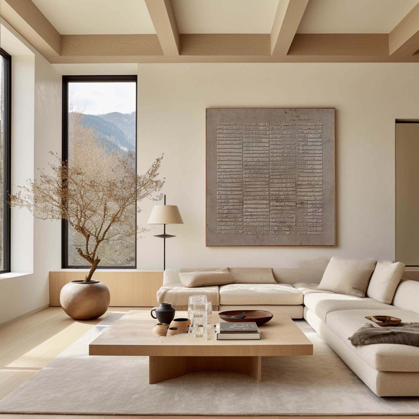 Light Brown Geometric Vertical Stripe Abstract Wall Art