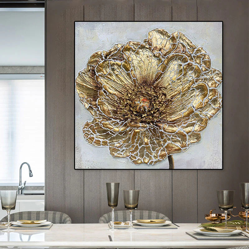 Abstract Texture Wall Art Golden 3D Flowers
