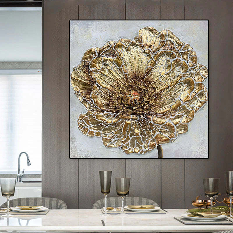 Abstract Texture Wall Art Golden 3D Flowers