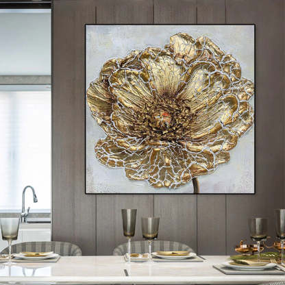 Abstract Texture Wall Art Golden 3D Flowers
