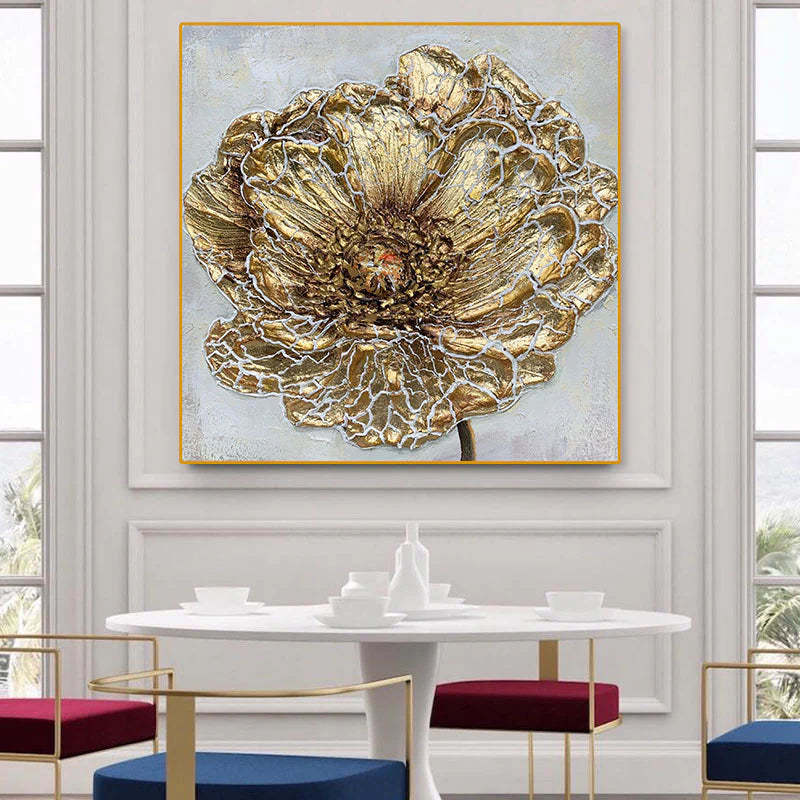 Abstract Texture Wall Art Golden 3D Flowers