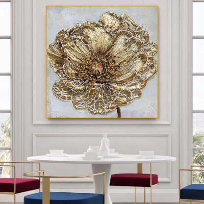 Abstract Texture Wall Art Golden 3D Flowers