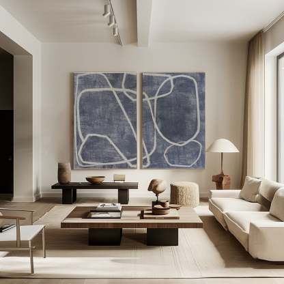 Abstract Dual Canvas Dynamic Geometric Linework Wall Art Set of 2