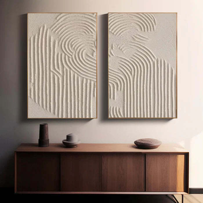 Textured Symphony Diptych Set of 2 Beige 3D Geometric Relief Wall Art