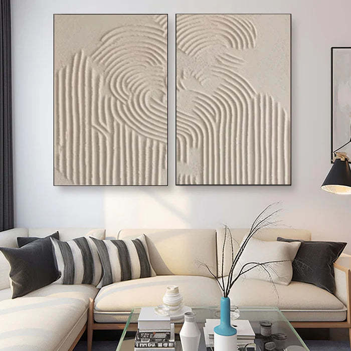 Textured Symphony Diptych Set of 2 Beige 3D Geometric Relief Wall Art