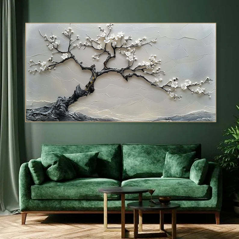 Blossoms in Serenity Modern Texture Sculpture Plum Bone Wall Art