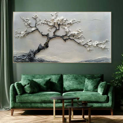 Blossoms in Serenity Modern Texture Sculpture Plum Bone Wall Art
