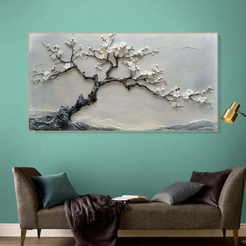 Blossoms in Serenity Modern Texture Sculpture Plum Bone Wall Art