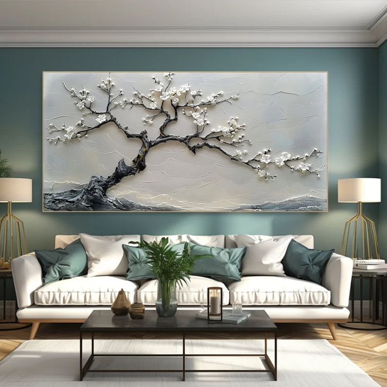 Blossoms in Serenity Modern Texture Sculpture Plum Bone Wall Art