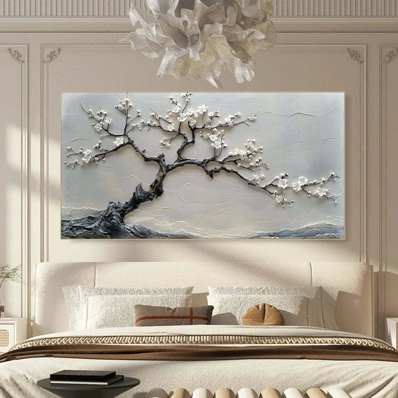 Blossoms in Serenity Modern Texture Sculpture Plum Bone Wall Art