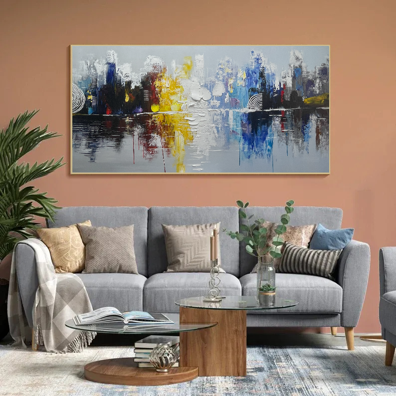 Colorful Abstract Painting City Reflection Wall Art