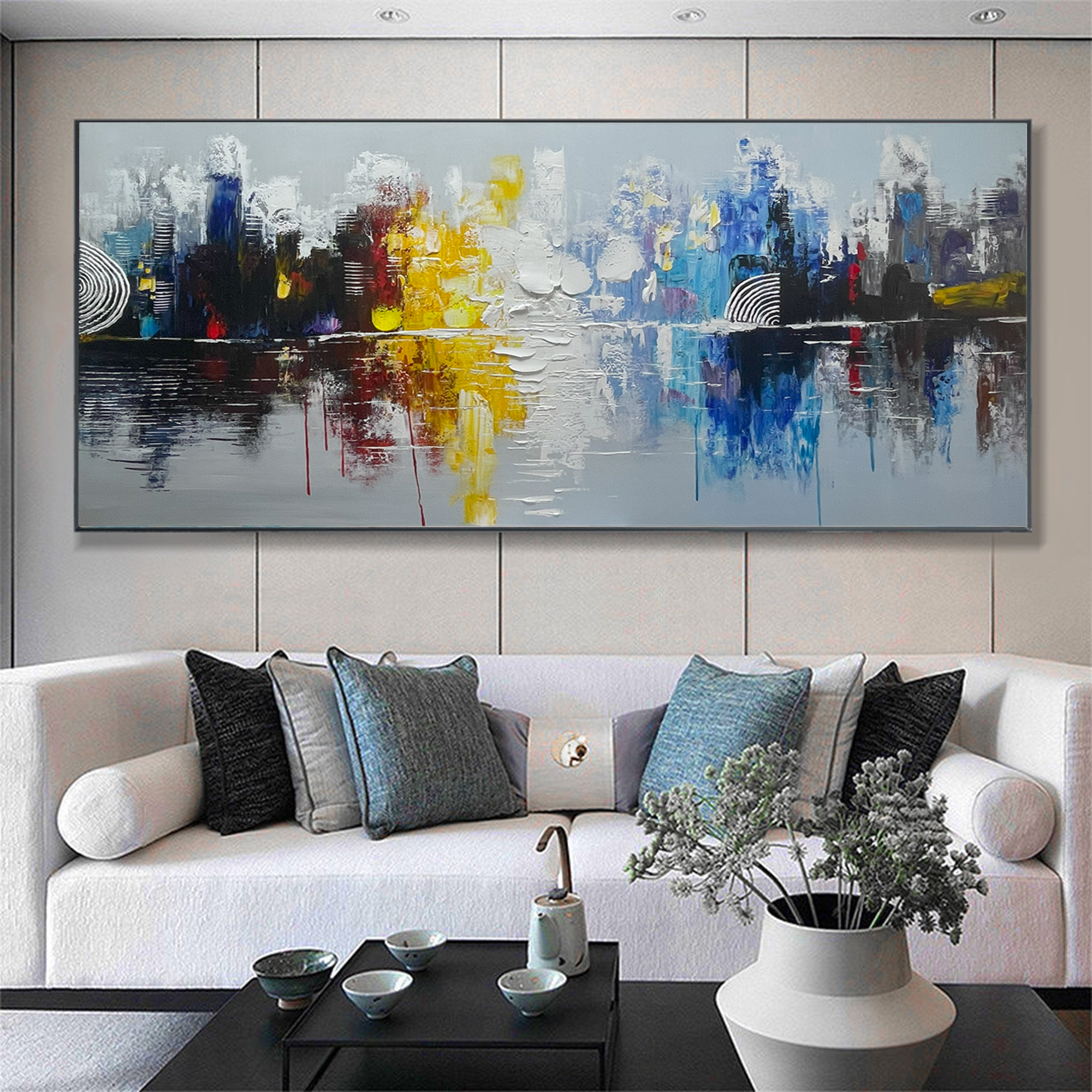 Colorful Abstract Painting City Reflection Wall Art
