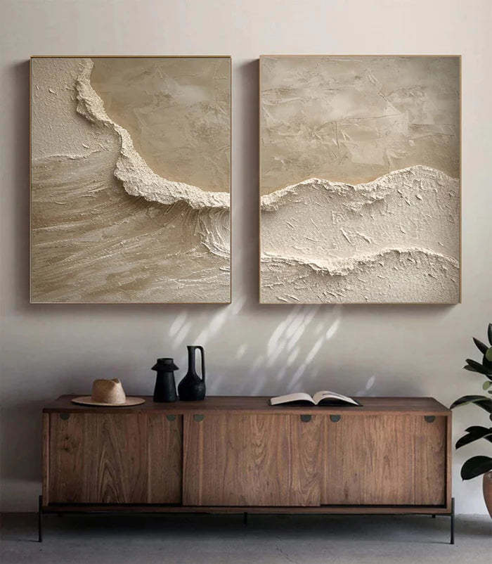 Coastal Textures Abstract Painting Wall Art Set of 2