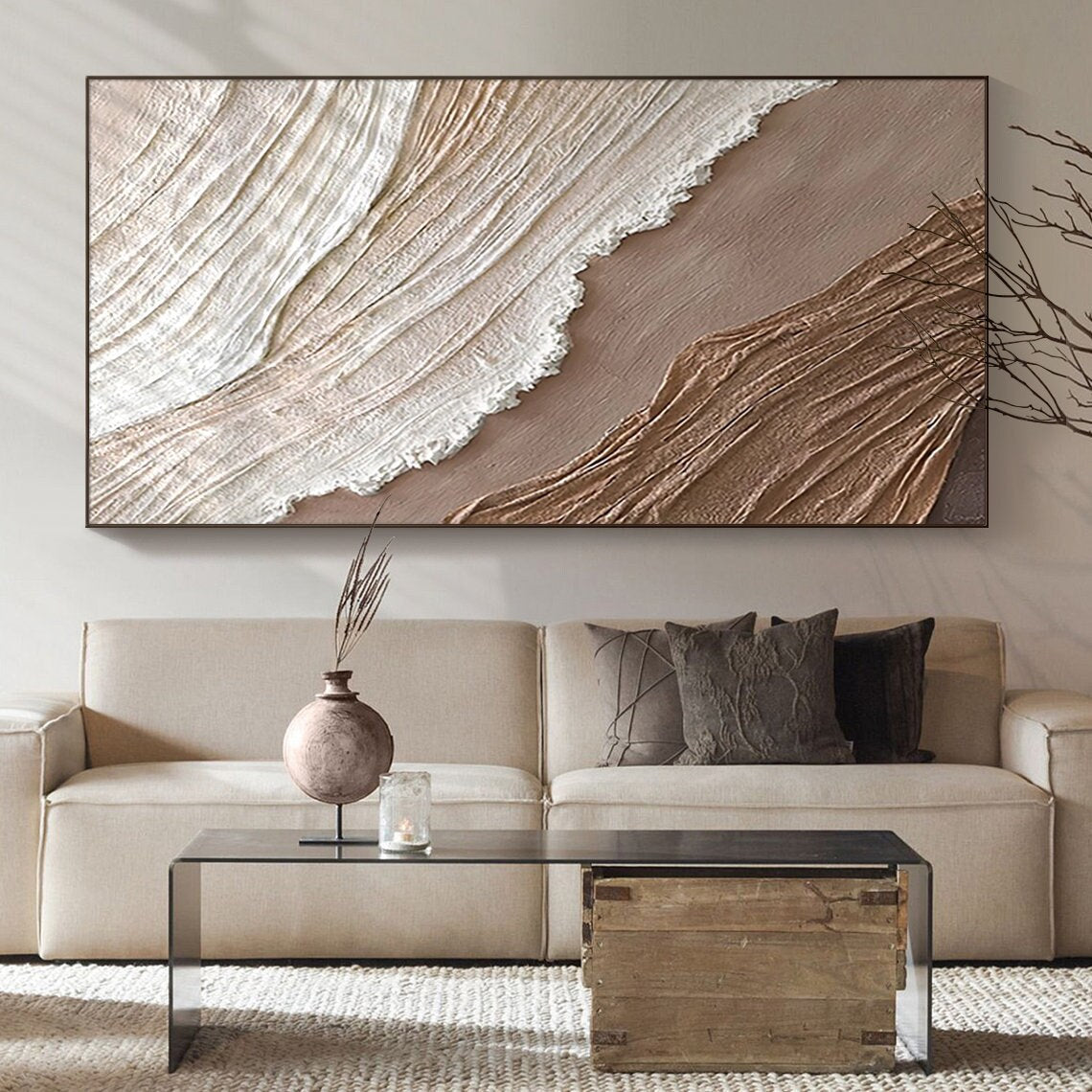 Earthly Harmony Minimalist Abstract Sand Wave Texture Oil Painting