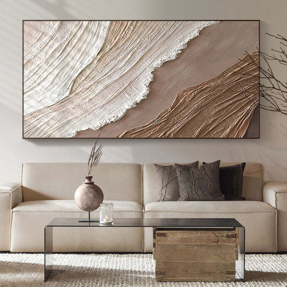 Earthly Harmony Minimalist Abstract Sand Wave Texture Oil Painting