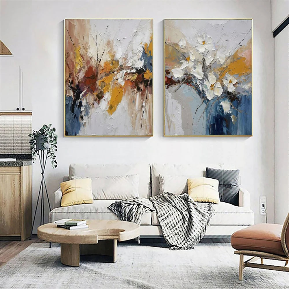Abstract Floral Harmony Duo Color Texture Flower Wall Art Set of 2