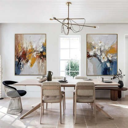 Abstract Floral Harmony Duo Color Texture Flower Wall Art Set of 2