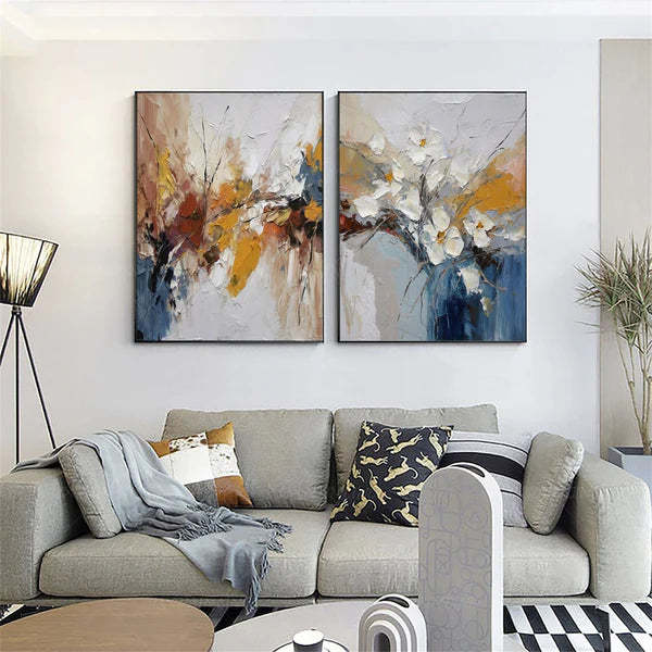 Abstract Floral Harmony Duo Color Texture Flower Wall Art Set of 2