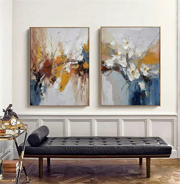 Abstract Floral Harmony Duo Color Texture Flower Wall Art Set of 2