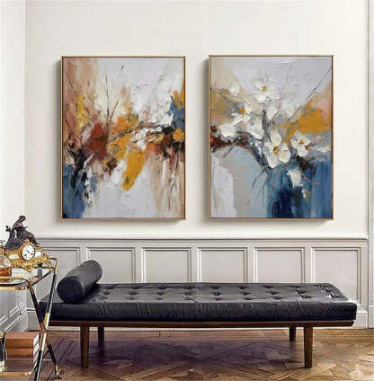 Abstract Floral Harmony Duo Color Texture Flower Wall Art Set of 2