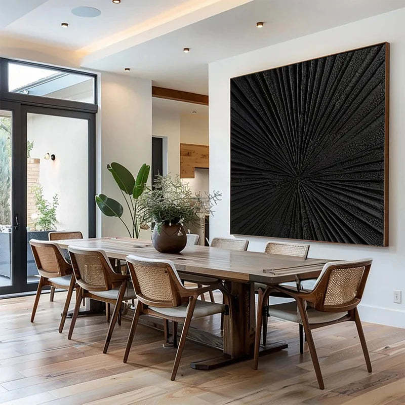 Radiant Black Minimalist Black Radial Decorative Painting Wall Art