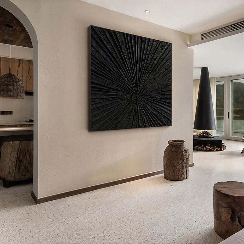 Radiant Black Minimalist Black Radial Decorative Painting Wall Art