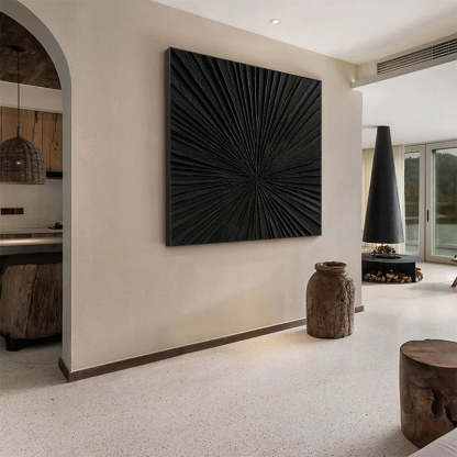 Radiant Black Minimalist Black Radial Decorative Painting Wall Art