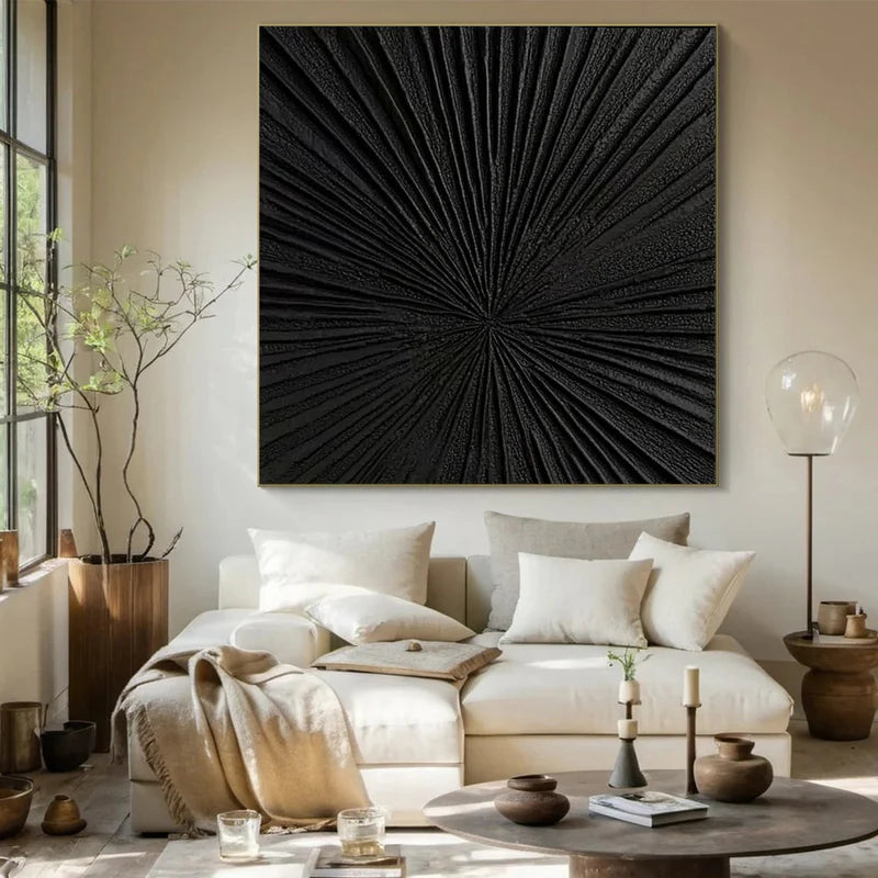 Radiant Black Minimalist Black Radial Decorative Painting Wall Art