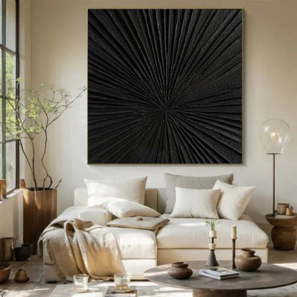 Radiant Black Minimalist Black Radial Decorative Painting Wall Art