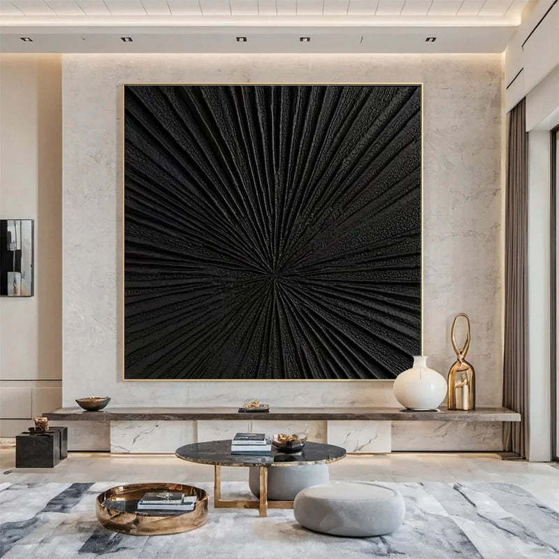 Radiant Black Minimalist Black Radial Decorative Painting Wall Art