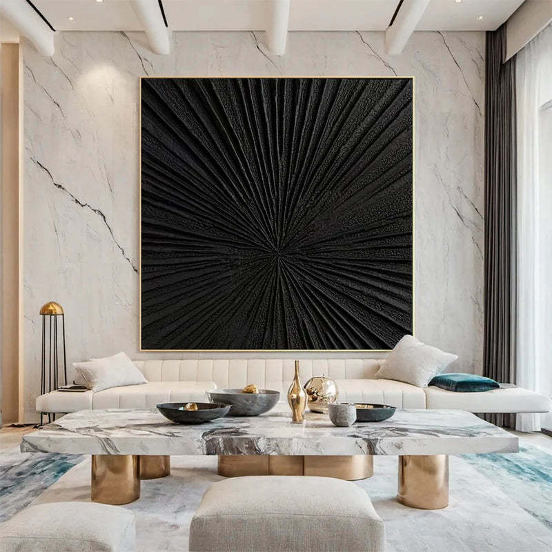 Radiant Black Minimalist Black Radial Decorative Painting Wall Art