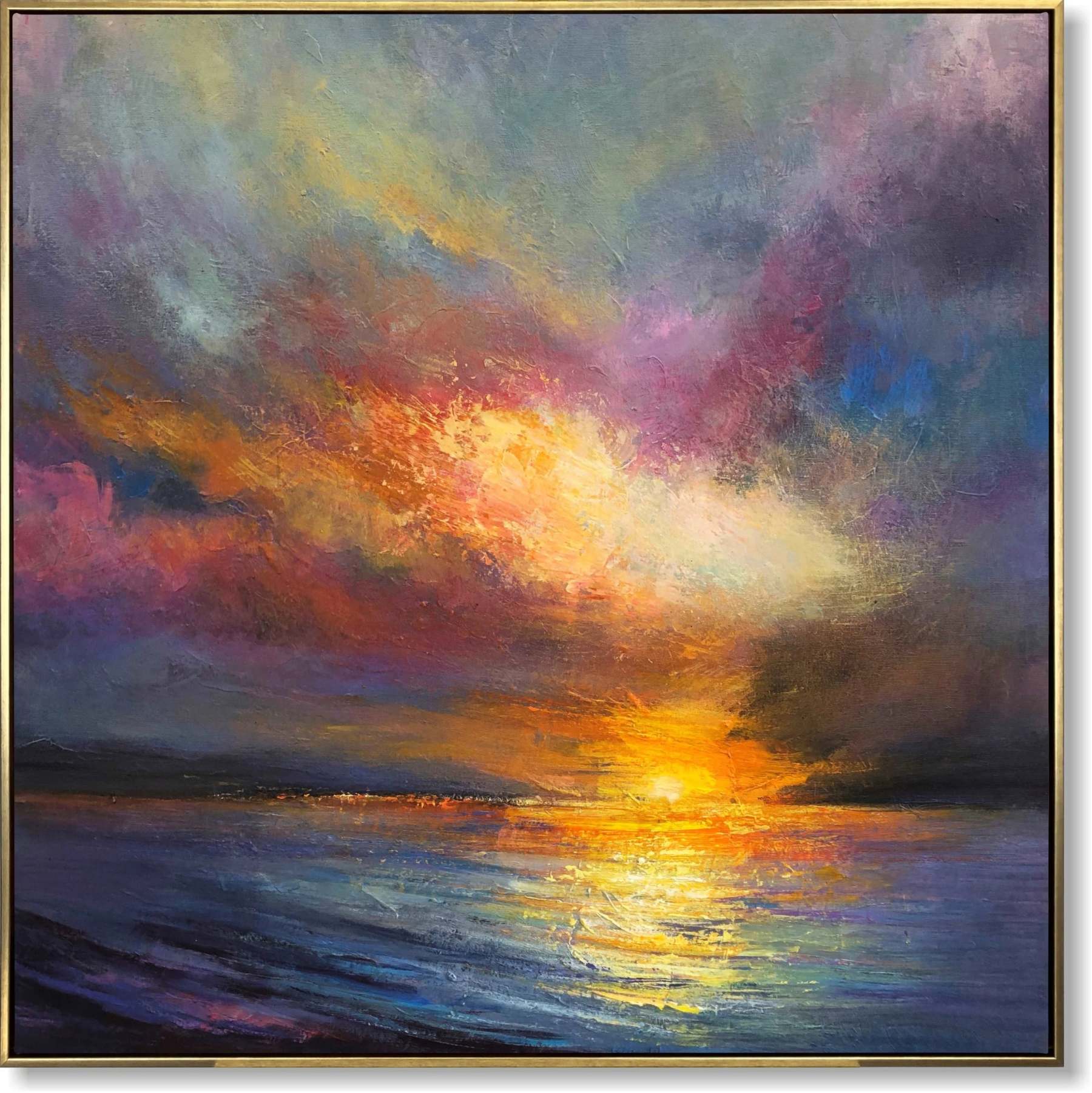 Chromatic Sunset Sea Minimalist Ocean Texture Oil Painting Wall Art