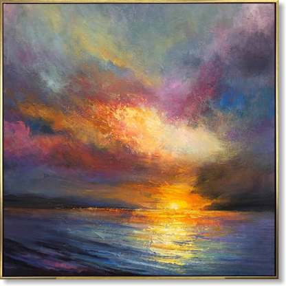 Chromatic Sunset Sea Minimalist Ocean Texture Oil Painting Wall Art