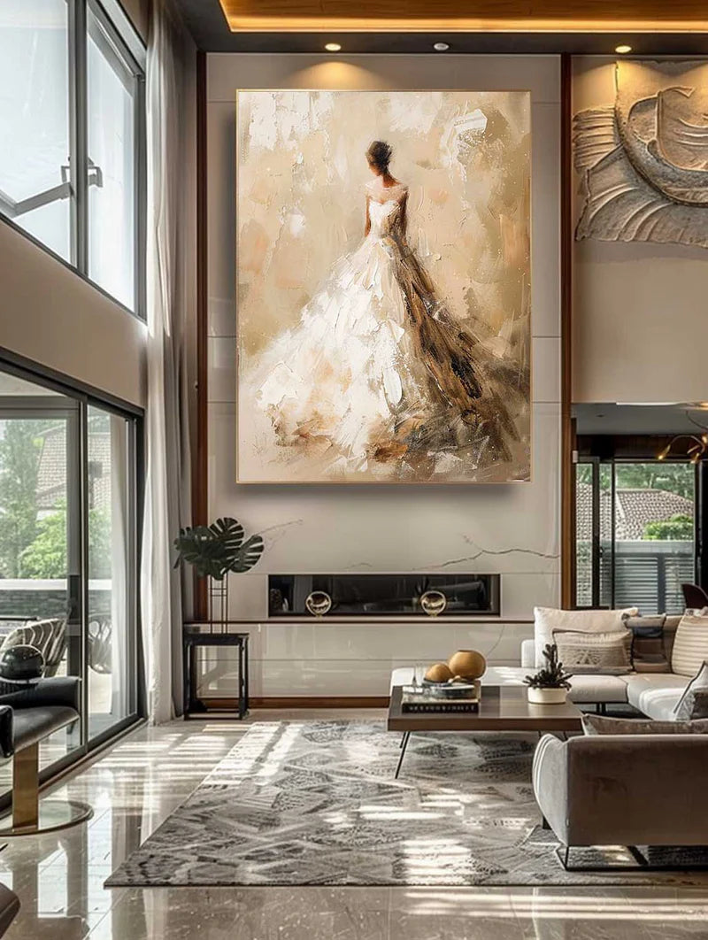 Modern Warm Tone Portrait Oil Painting Wall Art